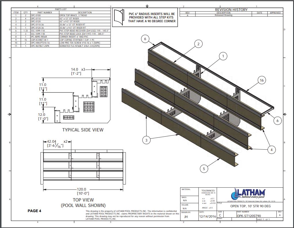 10' Straight Step Polymer 3-Tread 90 Deg. 6" Radius